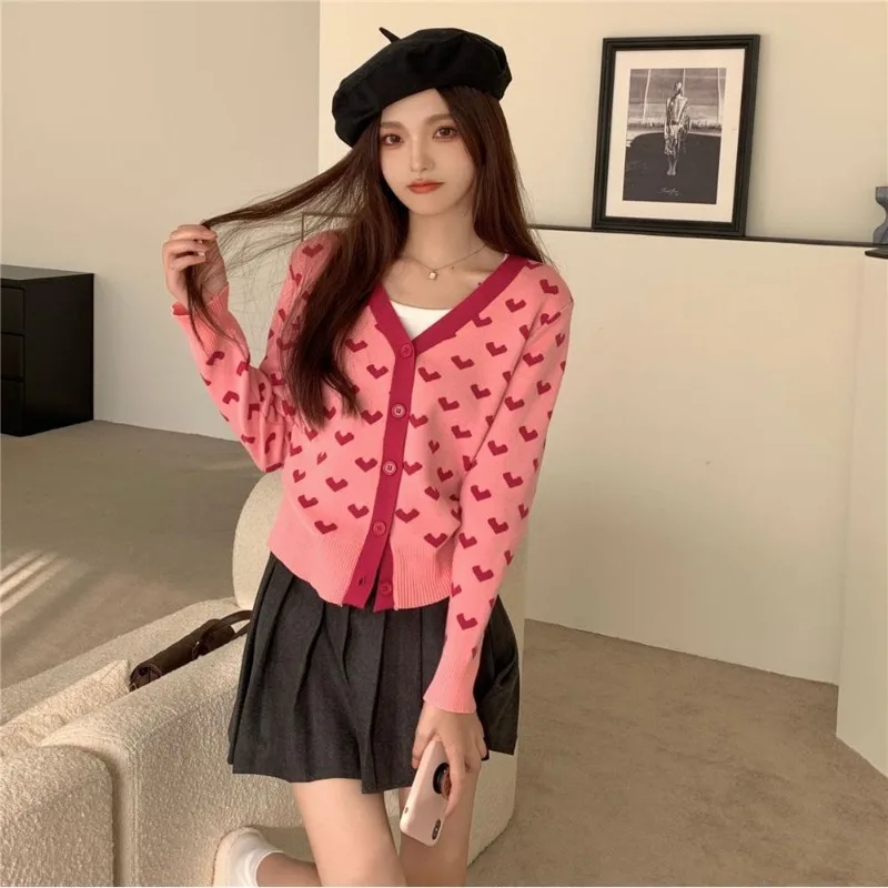 

Women Autumn Winter Fashion Trend Button Solid Color V-neck Knitting Women Clothing Preppy Style Slim Cardigan Long Sleeve Tops