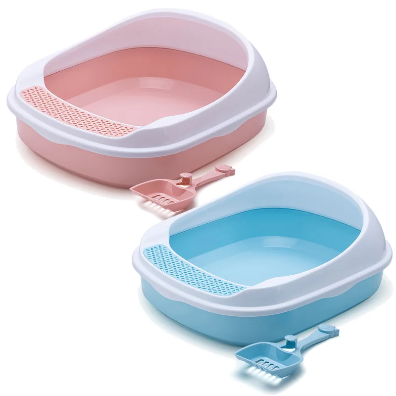 

Manufacturer wholesale plastic pink blue cat litter box with shovel