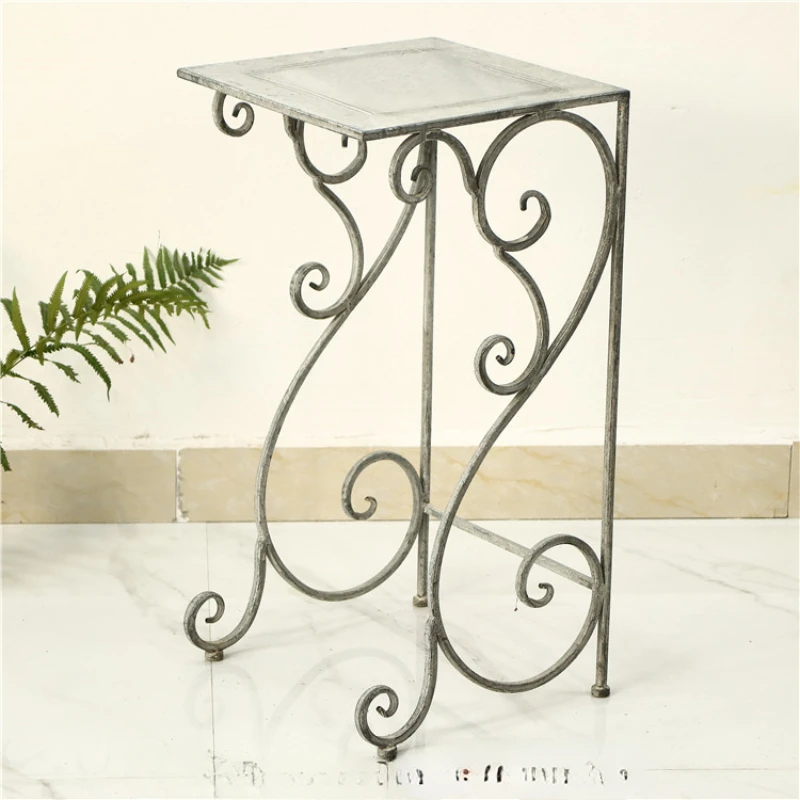 

2JGB unique collection - American antique iron wooden flower stand, folding shelf, flower pot storage shelf, flower table