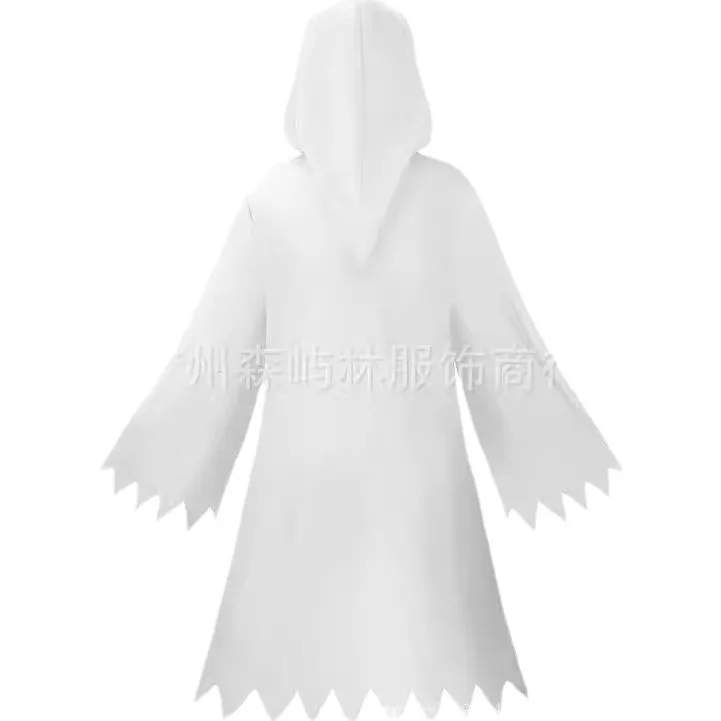 Halloween White Ghost Costume for Girls Glow In The Dark Cloak with Hood Children Elf Cosplay Cape for Party