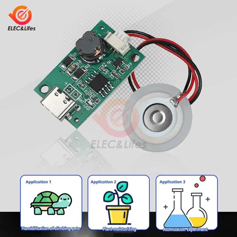 เครื่องพ่นไอน้ำอัลตร้าโซนิก5V DC 5V, เครื่องพ่นไอน้ำระบบไดรฟ์โมดูลเครื่องเพิ่มความชื้นขนาดเล็กแบบ DIY บรรจุภัณฑ์แบบ USB