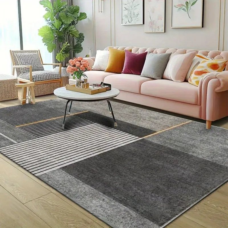 1Pc Geometric Striped Printed Velvet Area Rug, Suitable for Kitchen, Hallway, Bedroom Entrance, Bathroom, Living Room, Indoor Outdoor Doorway, Study, Machine Washable, Thickened Plush