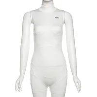 SylCue Mesh Patchwork Playsuits Women Turtleneck Sleeveless Look Thinner Skinny Strecth Street Casual Simple Sporty Style Romper - Image 6