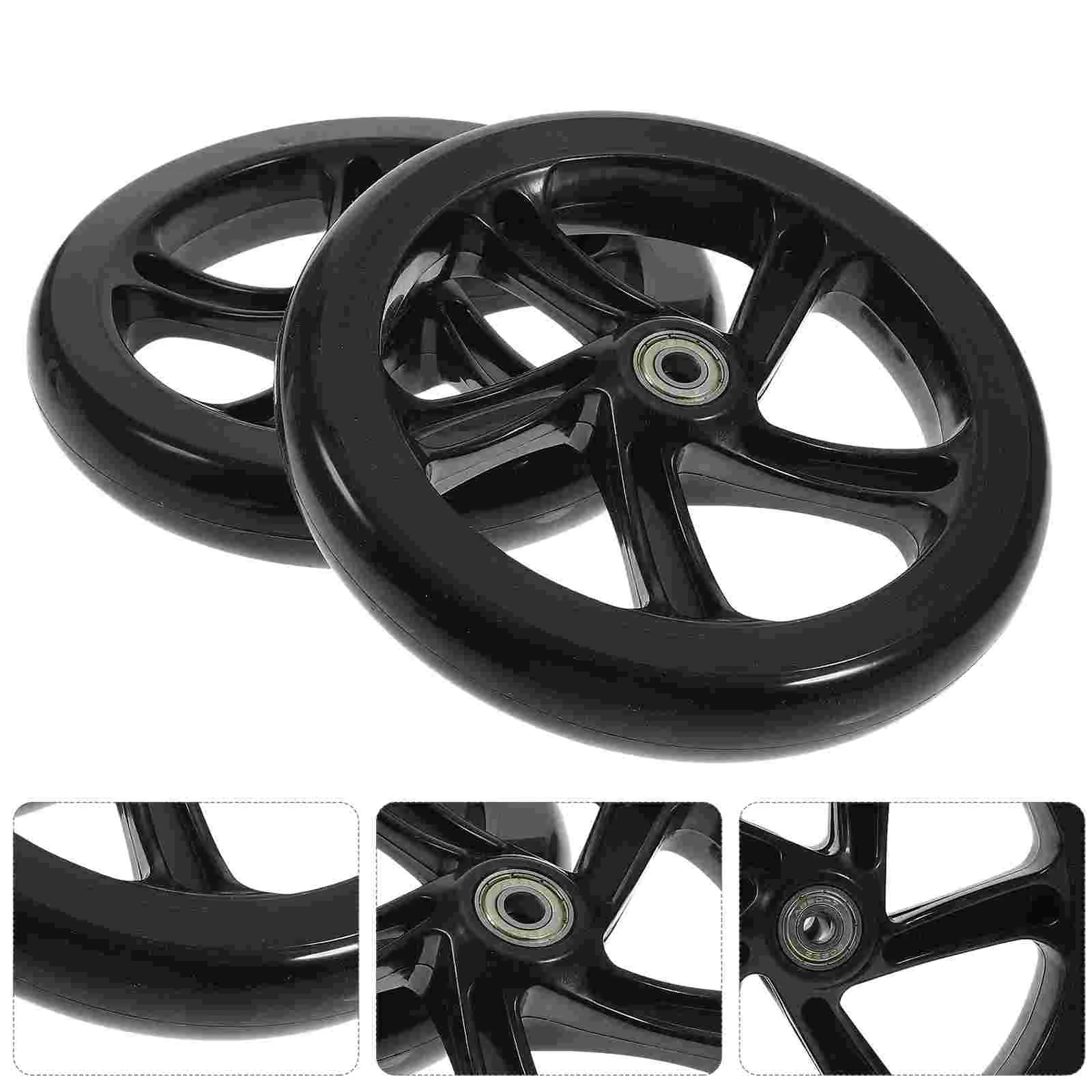 

2 Pcs 180MM Black High Elastic PU Scooter Wheels Bearings for Roads Squares Concrete Resistant Stable Performance