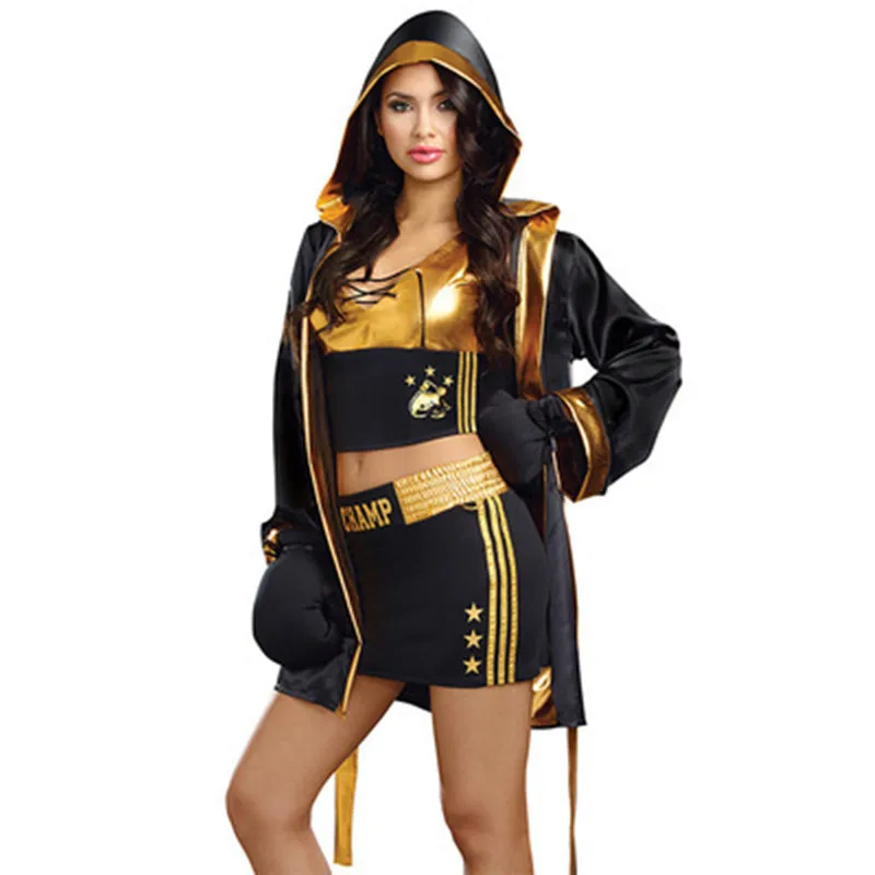 Women Men Boxing World Cosplay Costume Black Golden Cool Role Play Boxer Costume Fancy Suit For Male Female Halloween Clothing