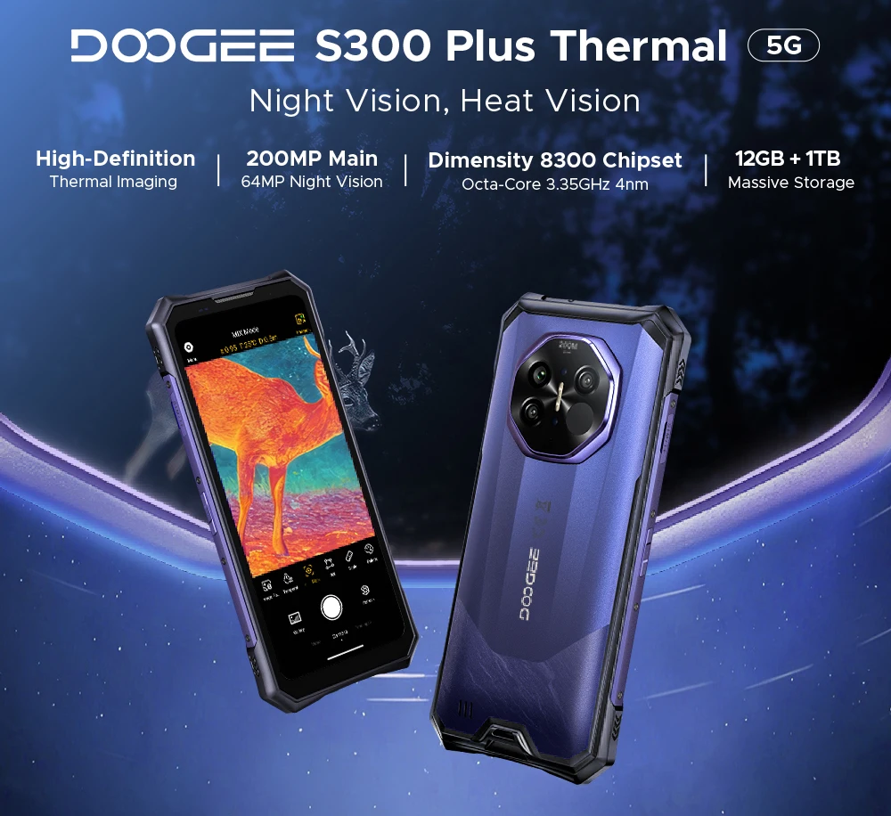 Global Version DOOGEE S300 Plus Thermal 5G Rugged Phone Thermal Imaging 12GB 1TB 6.78'' Screen 11000mAh Android 16 Mobile Phone