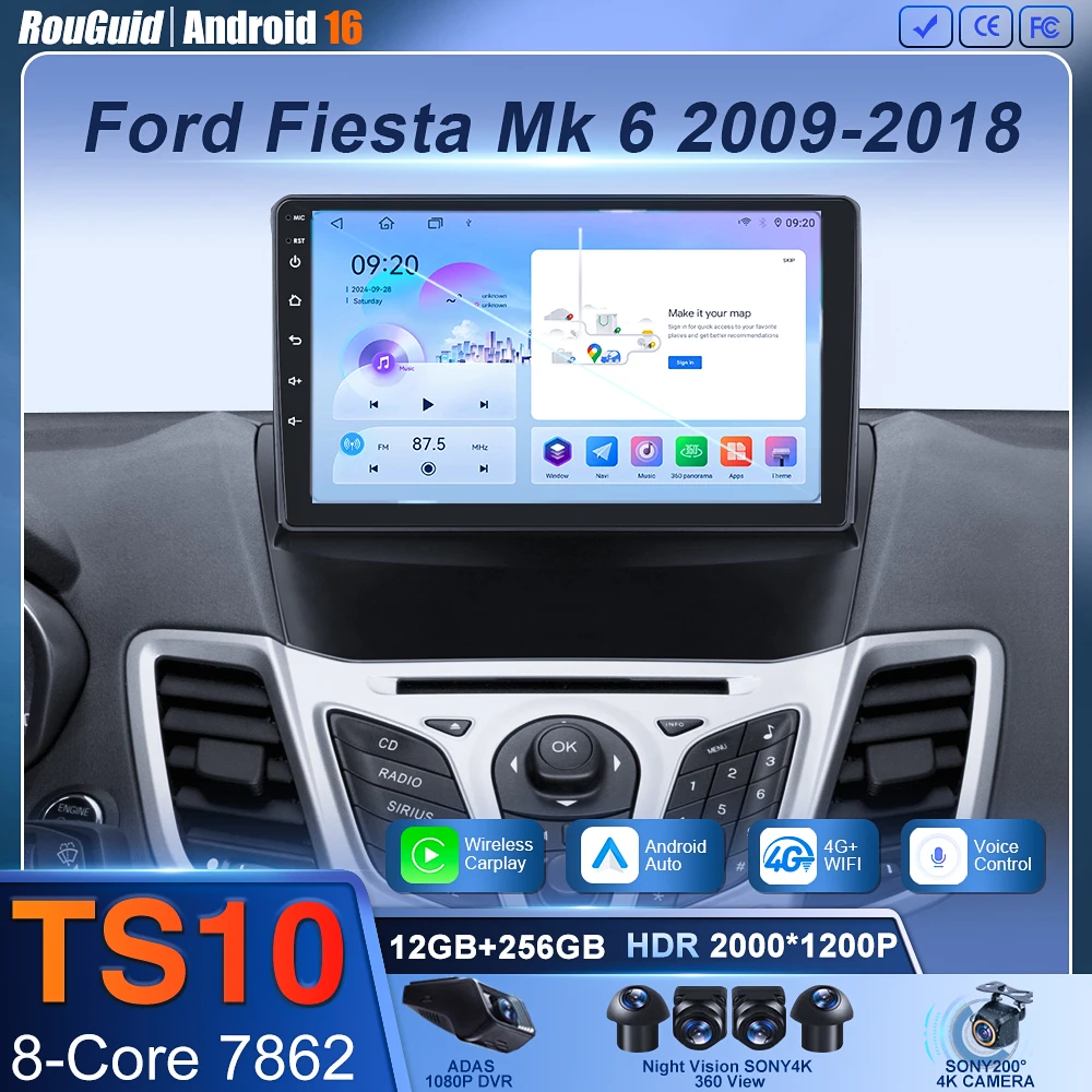Android 16 Wireless Carplay For Ford Fiesta Mk 6 2008 - 2019 Car Radio Multimedia Player Head Unit GPS Navigation DSP Stereo 9