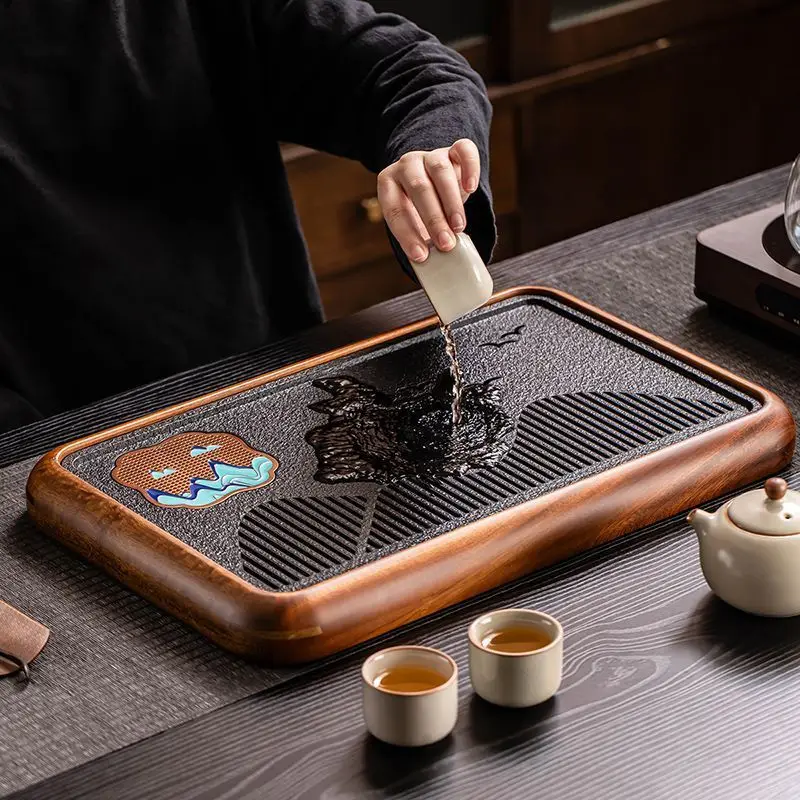 

Imitation Wujin Stone Tea Tray Household Small Water Storage Kung Fu Dry Brewing Table Tea Tray Drain Tea Table Large Capacity