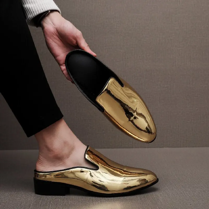 

Size 40-50 Casual Men Fashionable Semi Slipper Leather Shoes Men Comfortable Non Slip Office Busines Leather Shoes with One Foot