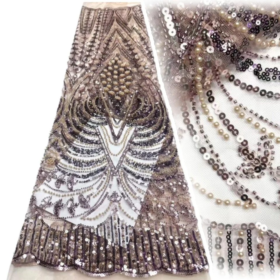 

5 ярдов элегантной роскошной ткани для вечерних платьев, африканское кружево ручной работы с бисером и пайетками, французское тюлевое кружево 2026, 2408