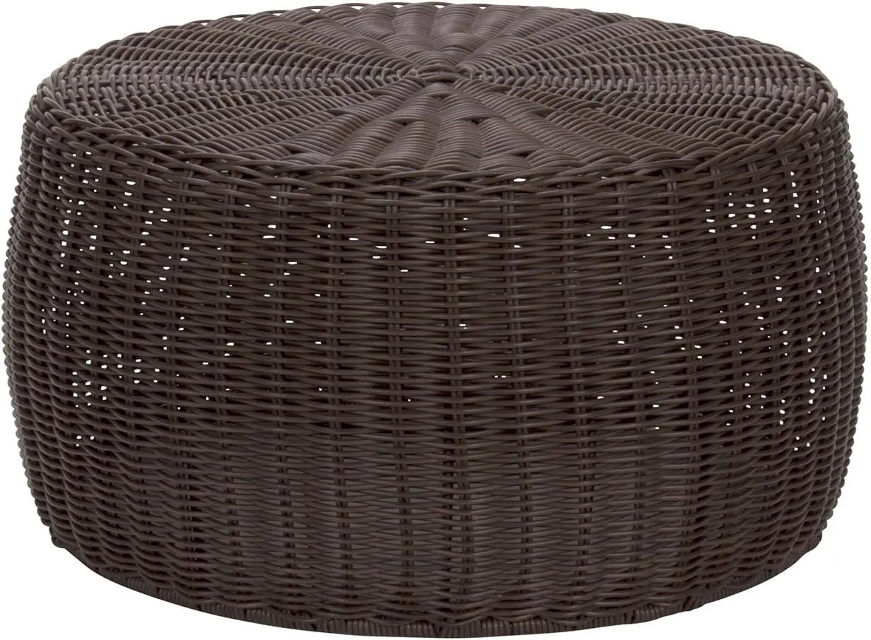 

Handwoven Resin Storage Stool Ottoman, 16" Dia x 9" H Brown, Bohemian Style Furniture for Living Room Patio