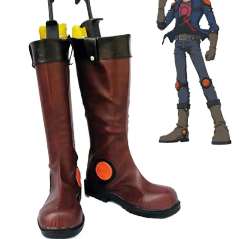 

Anime Shoes Yusei Fudo Brown Yu-Gi-Oh Cosplay Boots Women Men Halloween Party Role Play Custom Made