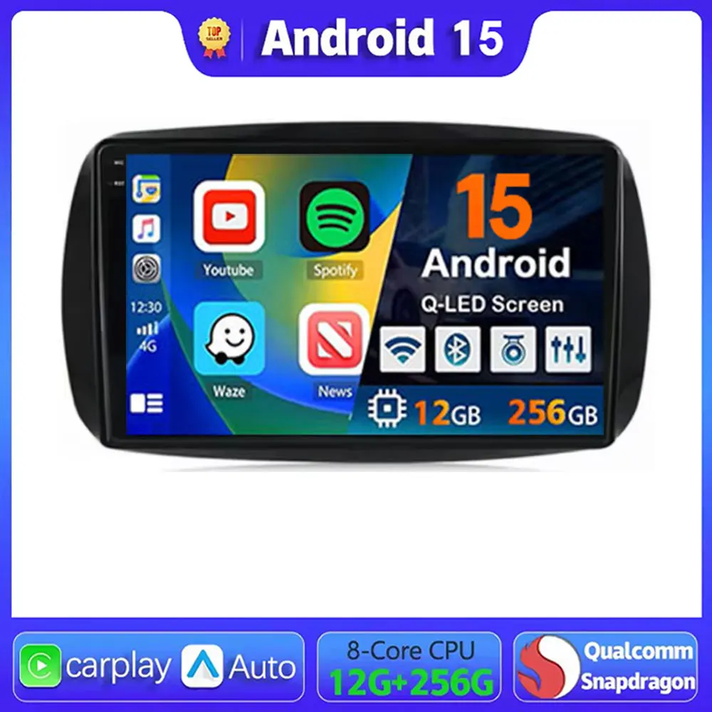 

Android 15 Aotu Carplay Car Radio For Mercedes Benz Smart 453 Fortwo 2014 - 2020 Navigation GPS Multimedia Player Stereo WiFi+4G