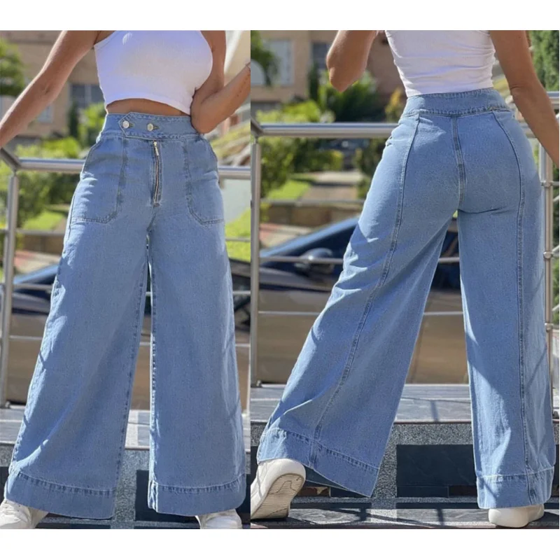 

2022European and American cross-border independent site Amazon casual trousers high-waisted wide-leg pants women's jeans Europea