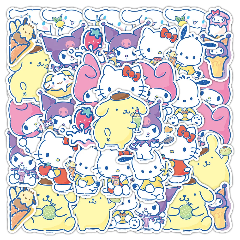 10/30/50 sztuk Cartoon Sanrio Kitty Melody Kuromi lody naklejki walizka Scrapbooking telefon Laptop papiernicze zabawki dla dzieci naklejki