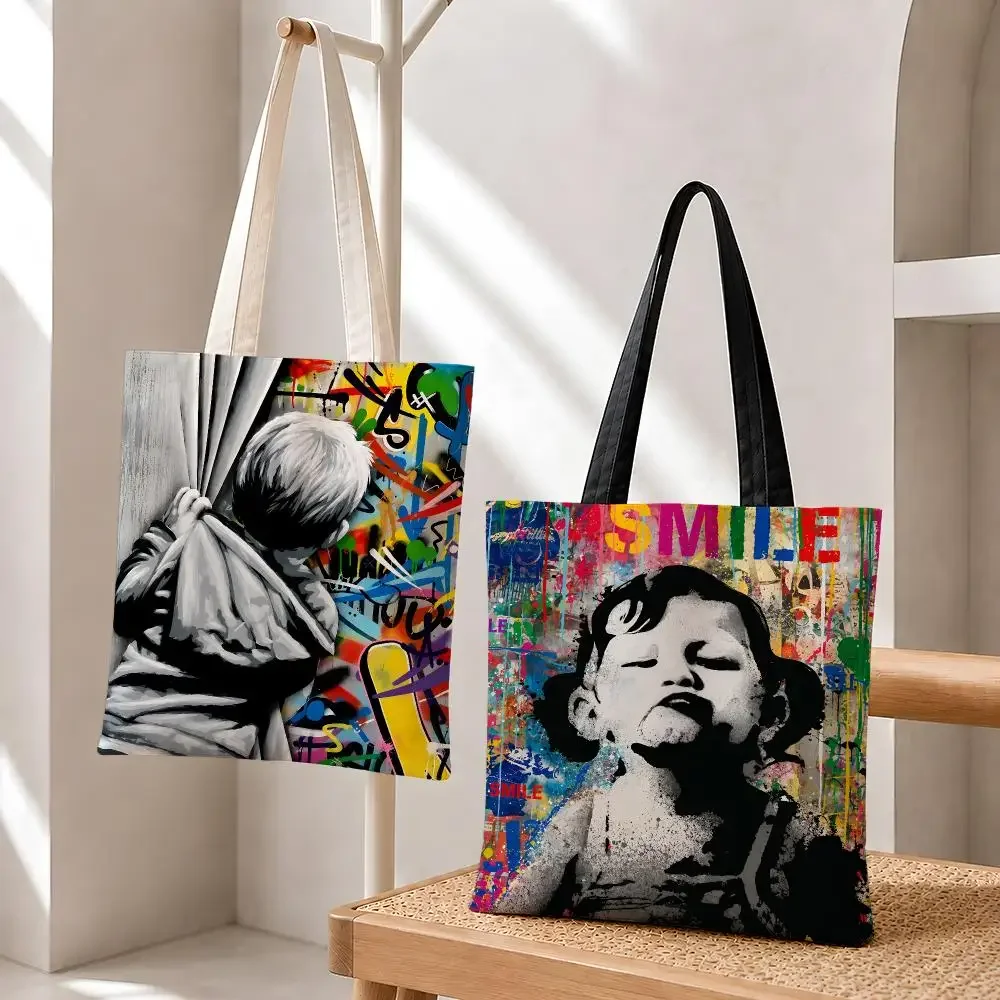 Artist Banksy Street Art Graffiti Rat Storage Bags Fashion Cotton Canvas Tote Bag Eco Friendly Reusable Large Capacity Shopping