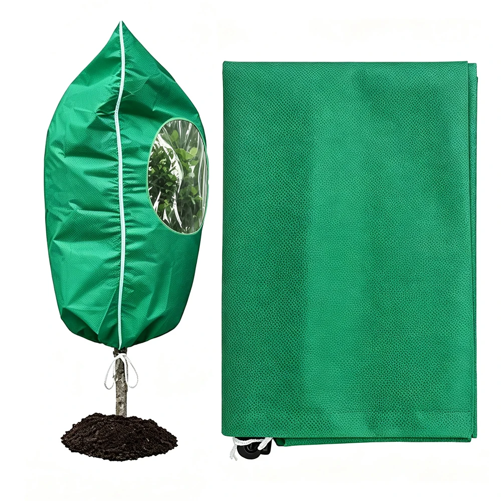 Plant Covers Freeze Protection with Clear Window Drawstring Winter Frost Non-woven Plant Blanket for Outdoor Potted Shrubs Trees