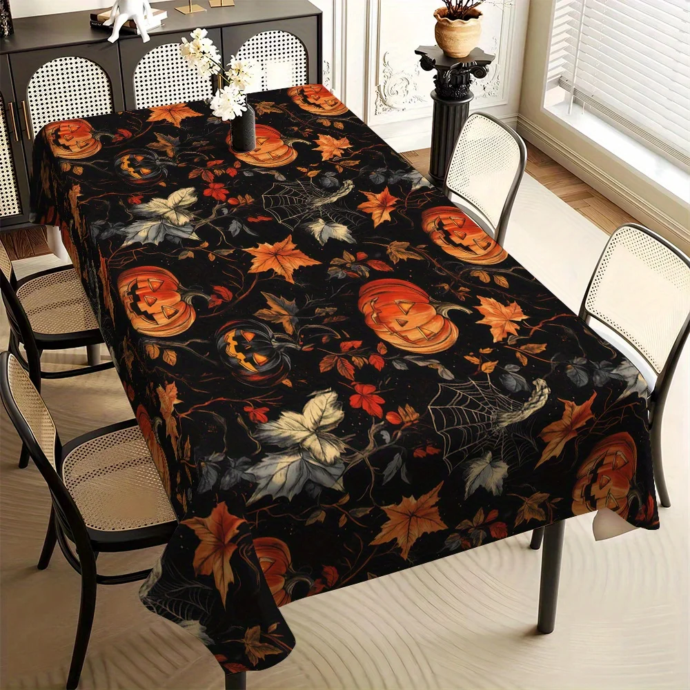One Halloween-themed pumpkin and autumn leaves, durable and elegant 2D plan view for kitchen and dining roomzyc