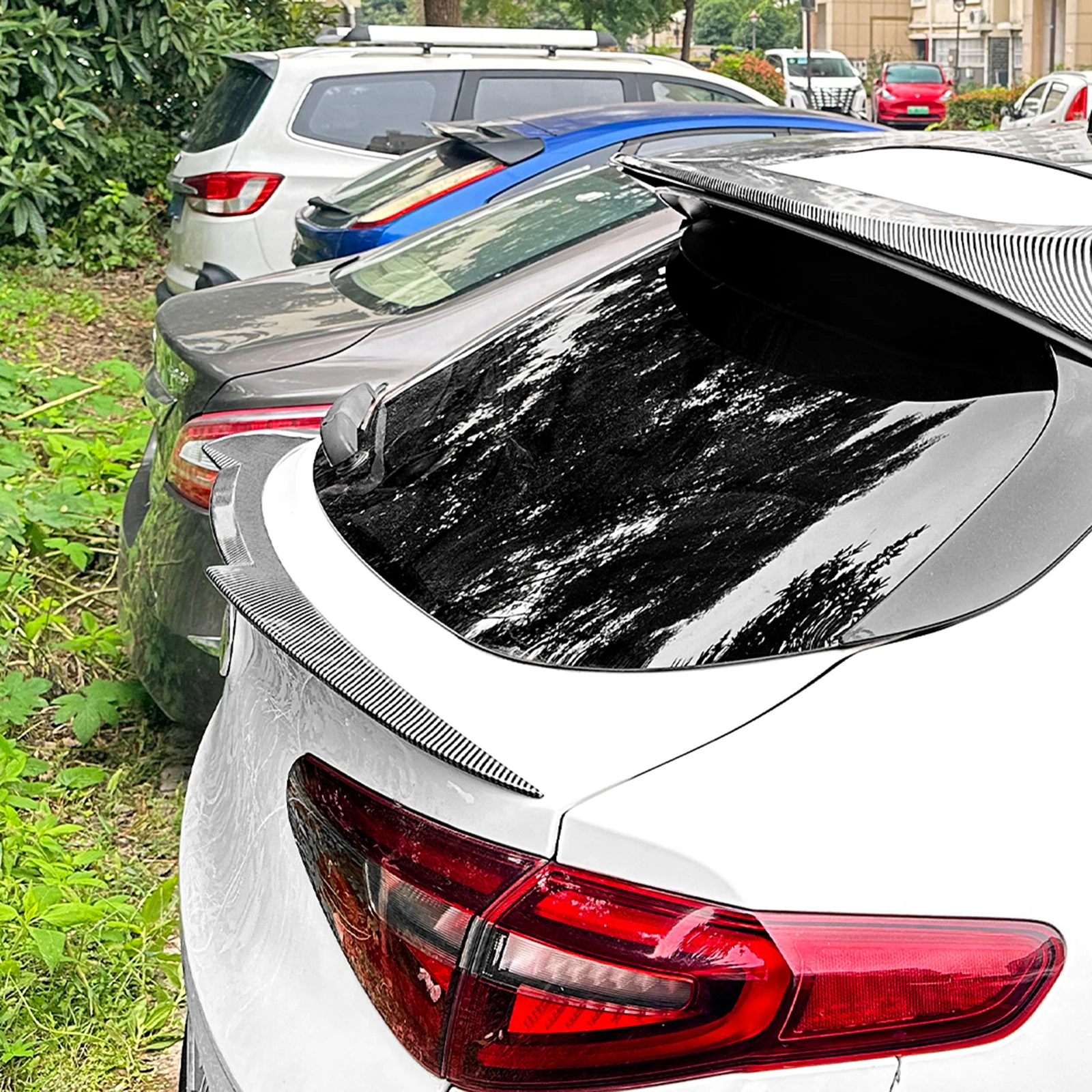 Rear Middle + Roof Spoiler Wing For Alfa Romeo Stelvio 2018-2024 4-Door Carbon Fiber Look/Gloss Black Trunk Upper Splitter Lip
