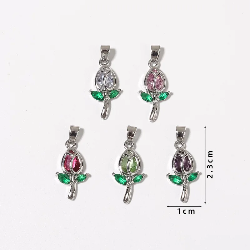 20pcs/ Set New Elegant Tulip Pendant Fashionable Women's Flower Micro inlaid Diamond Handmade Jewelry Making Accessories