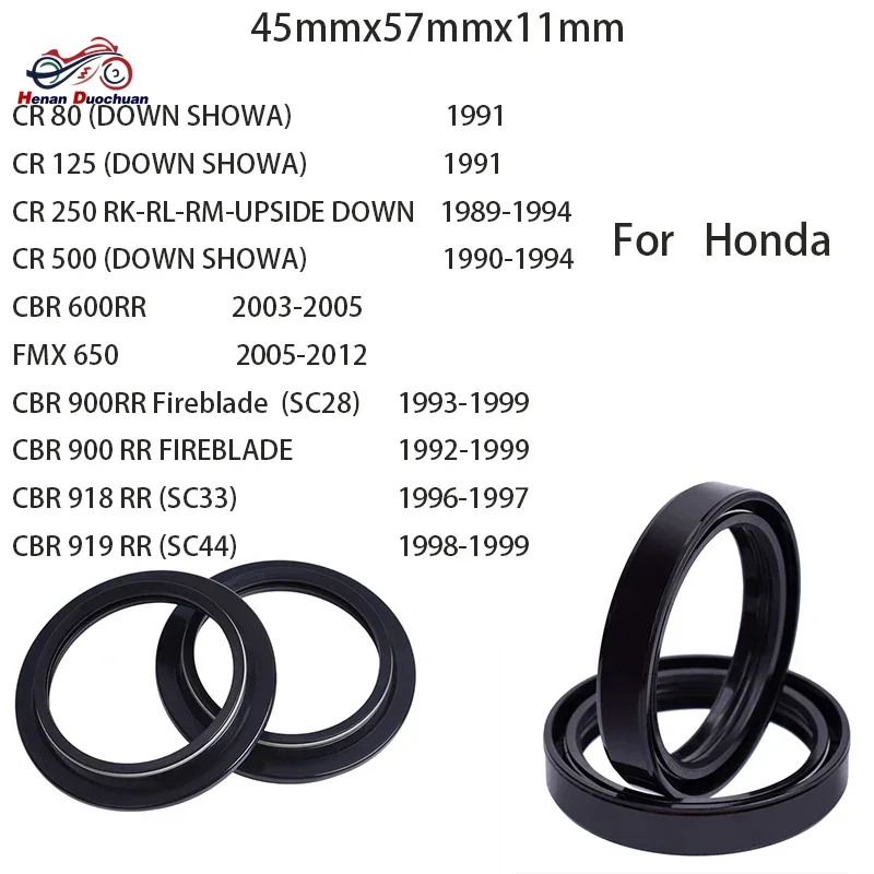 Retén de aceite y polvo para horquilla delantera de motocicleta 45x57x11 45mm para Honda CR 80 125 250 500 CBR 600 900 918 919 FMX 650 CBR600 CBR900 CBR918