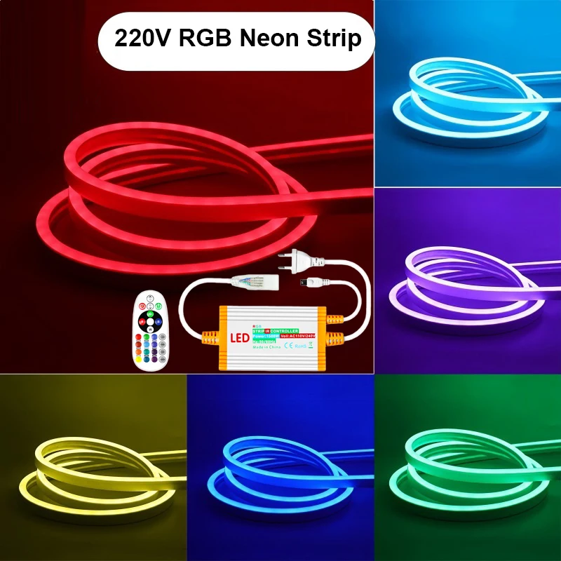 

Водонепроницаемая светодиодная лента RGB 220В SMD 5050 с диммером, гибкая лента с пультом управления для декоративного освещения сада и улицы
