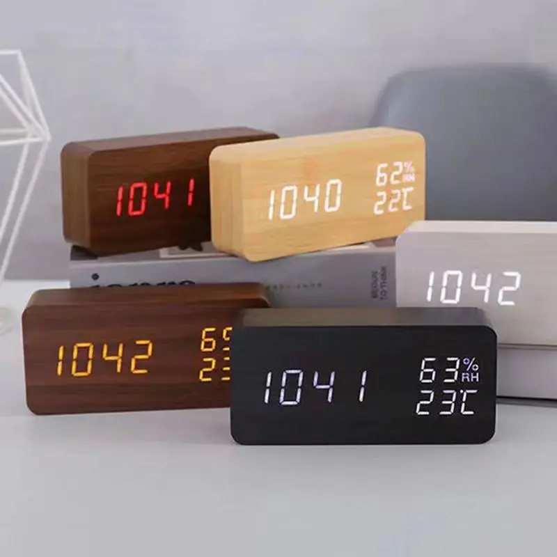 Modern Minimalist LED Digital Desk Clock Silent Operation Dual Power USB/Battery Temperature Display 3 Alarm Sets