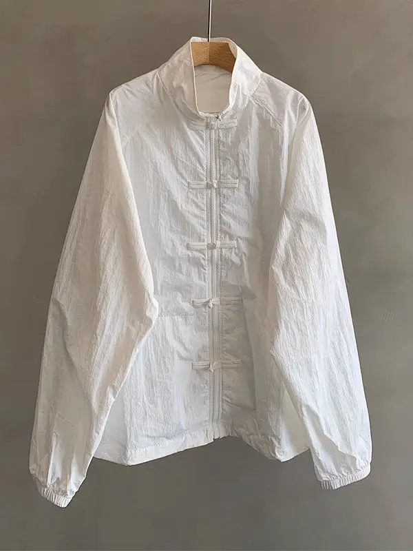 

Ретро китайский сарафан на пуговицах с воротником-стойкой, мужская повседневная летняя солнцезащитная одежда, весенне-осенняя свободная посадка, чистый цвет