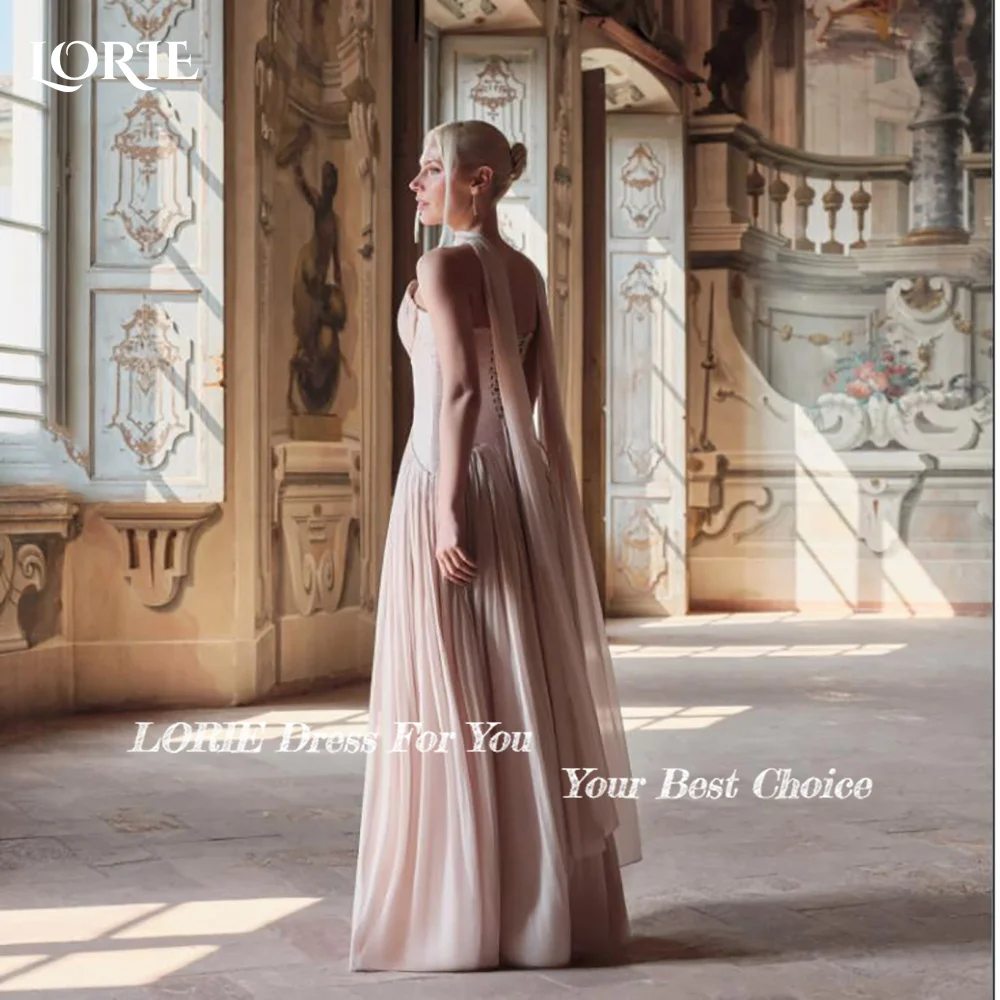 LORIE Shiny Lace Evening Dresses Elegant High Collar Long Sleeve Pleats Mermaid Arabia Prom Gown Ruffle Party Dresses Customized