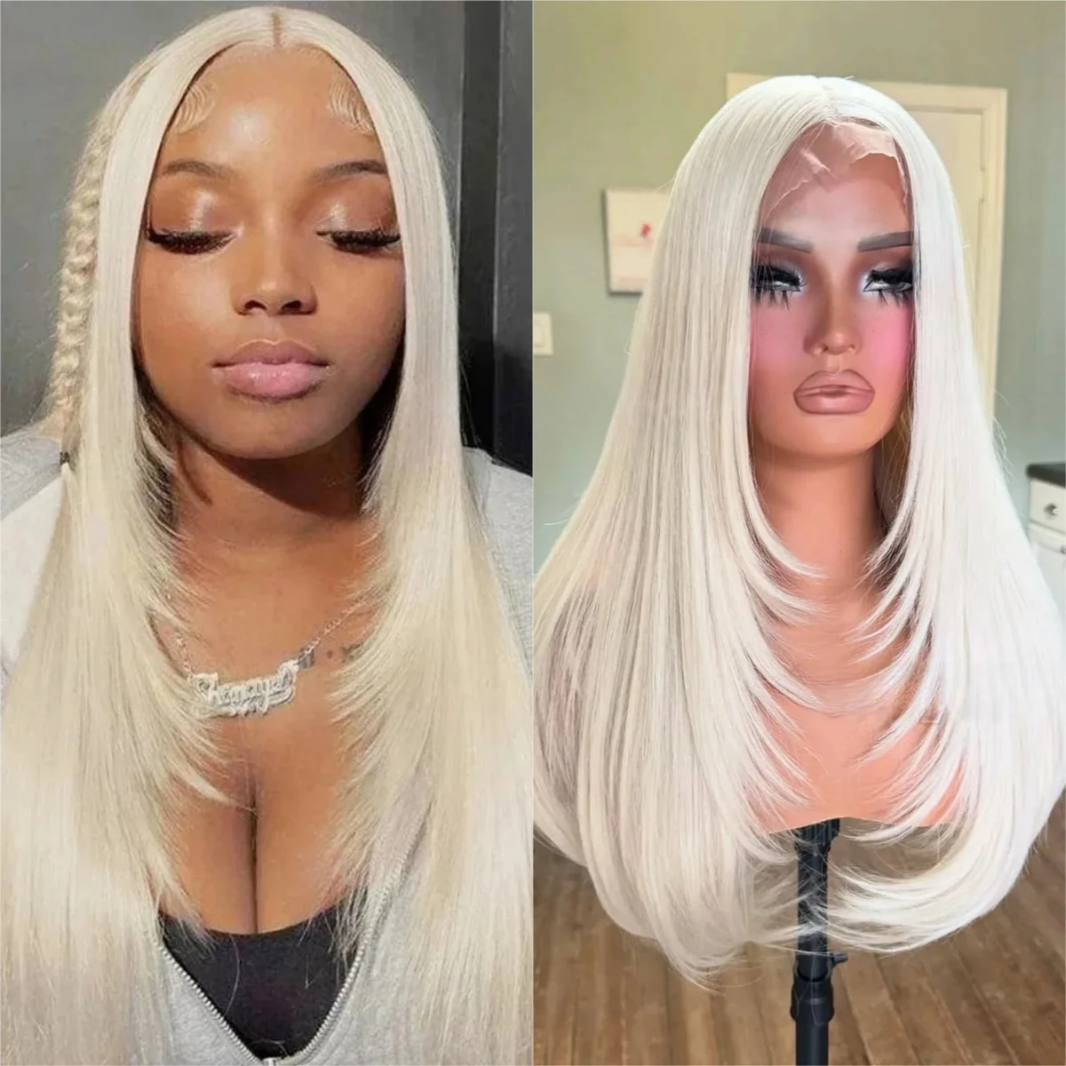 شعر مستعار أبيض الطبقات قطع شعر مستعار العظام مستقيم الدانتيل شعر مستعار أمامي قبل قطعها غلويليس 13x4 HD الدانتيل الباروكة الاصطناعية تأثيري الطرف