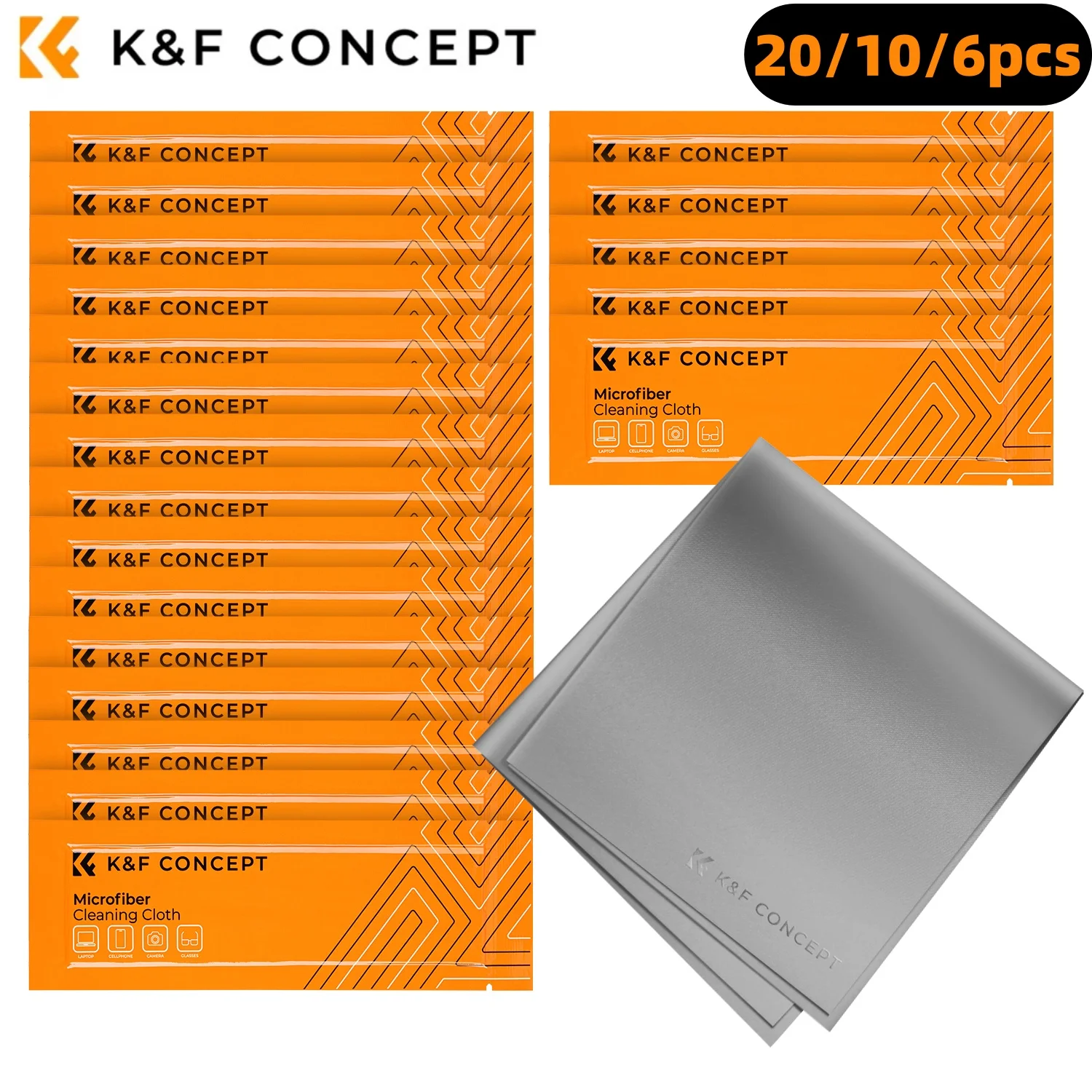 K&F CONCEPT 20/10/6pcsMicrofiber Cleaning Cloths Individually Vacuum Wrapped Cloth for Camera Lens Glasses Phones Screen 15x15cm