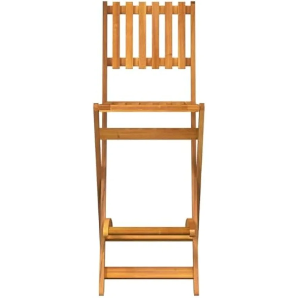 3 Piece Patio Bar Set | Outdoor Wooden 1 Bar Table and 2 Foldable Barstools Set for 2 | Rustic Garden Counter Height Bar Set for