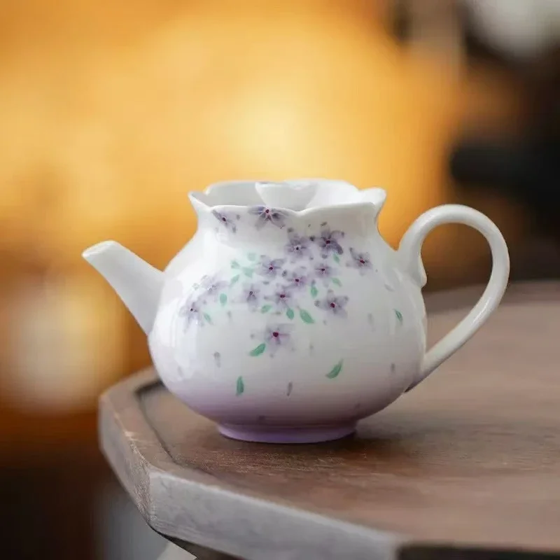 Jade Clay White Porcelain Hand-painted Flower Mouth Teapot KungFu TeaSet Purple High-value Teapot Ball Hole Filter Hand-held Pot