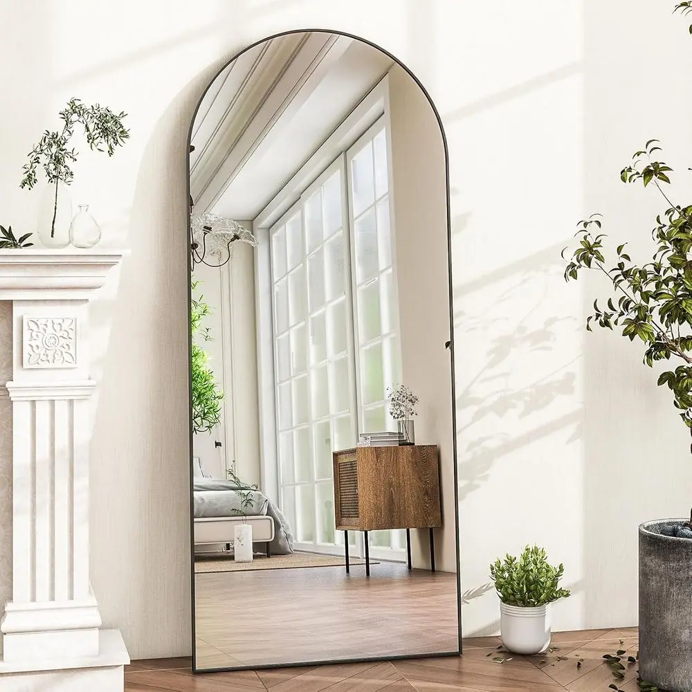 Moderner Bodenspiegel mit schwarzem Aluminiumrahmen, freistehend, wandmontiert oder lehnend, 56 x 21, volle Länge, ideal für Schlafzimmer und Dre