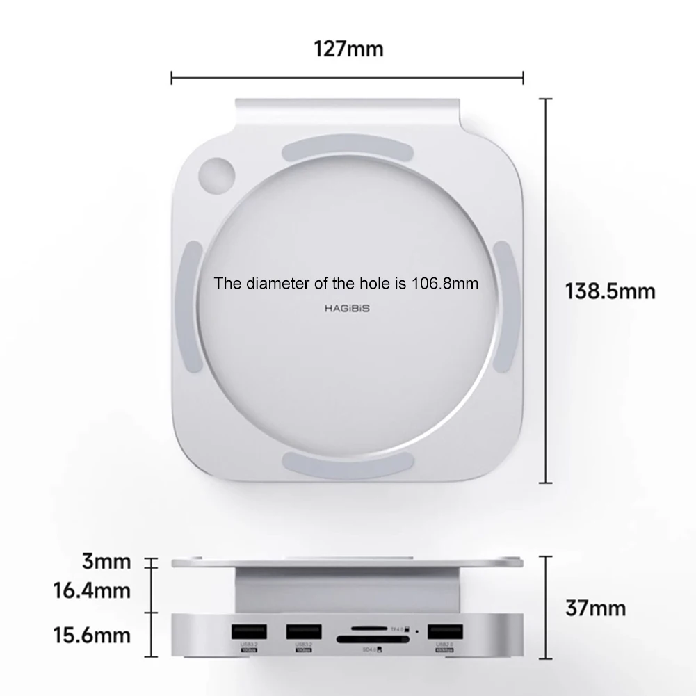 Концентратор USB C с корпусом SSD M.2 для подставки Mac Mini M4 или M4 Pro и HDMI-совместимого концентратора USB2.0 480 Мбит/с 4K60 Гц HDMI-совместимого