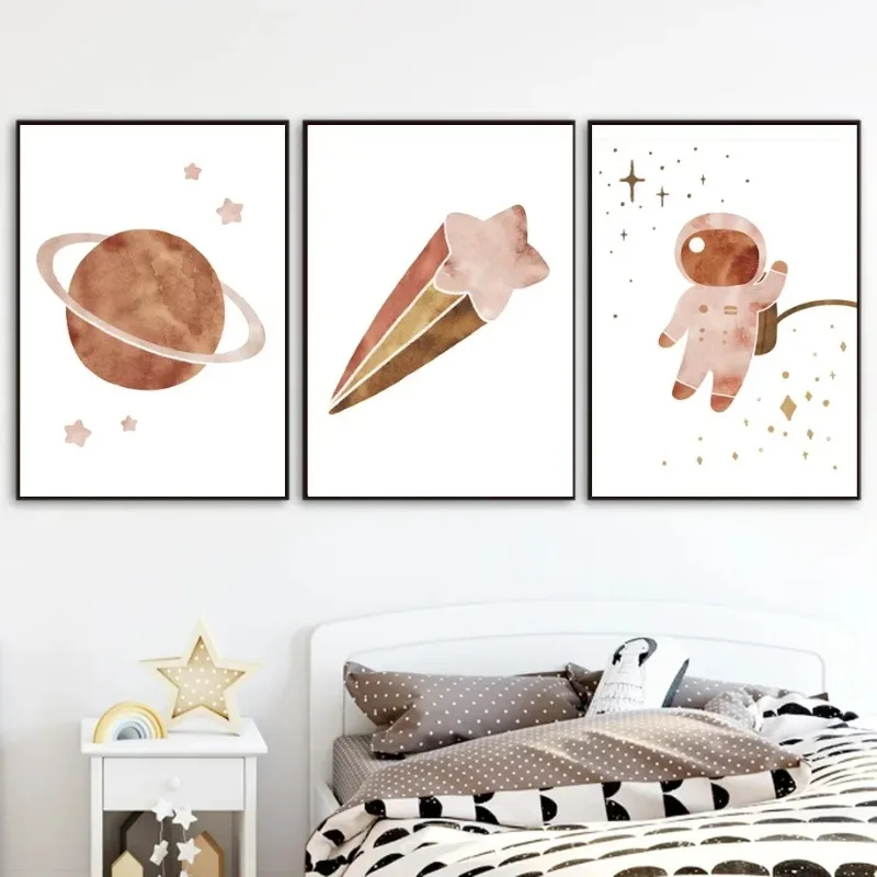 Outer Space Boho Nursery Astronaut Planet Moon Earth Posters Wall Art Print Canvas Painting for Living Room Modern Home Decor