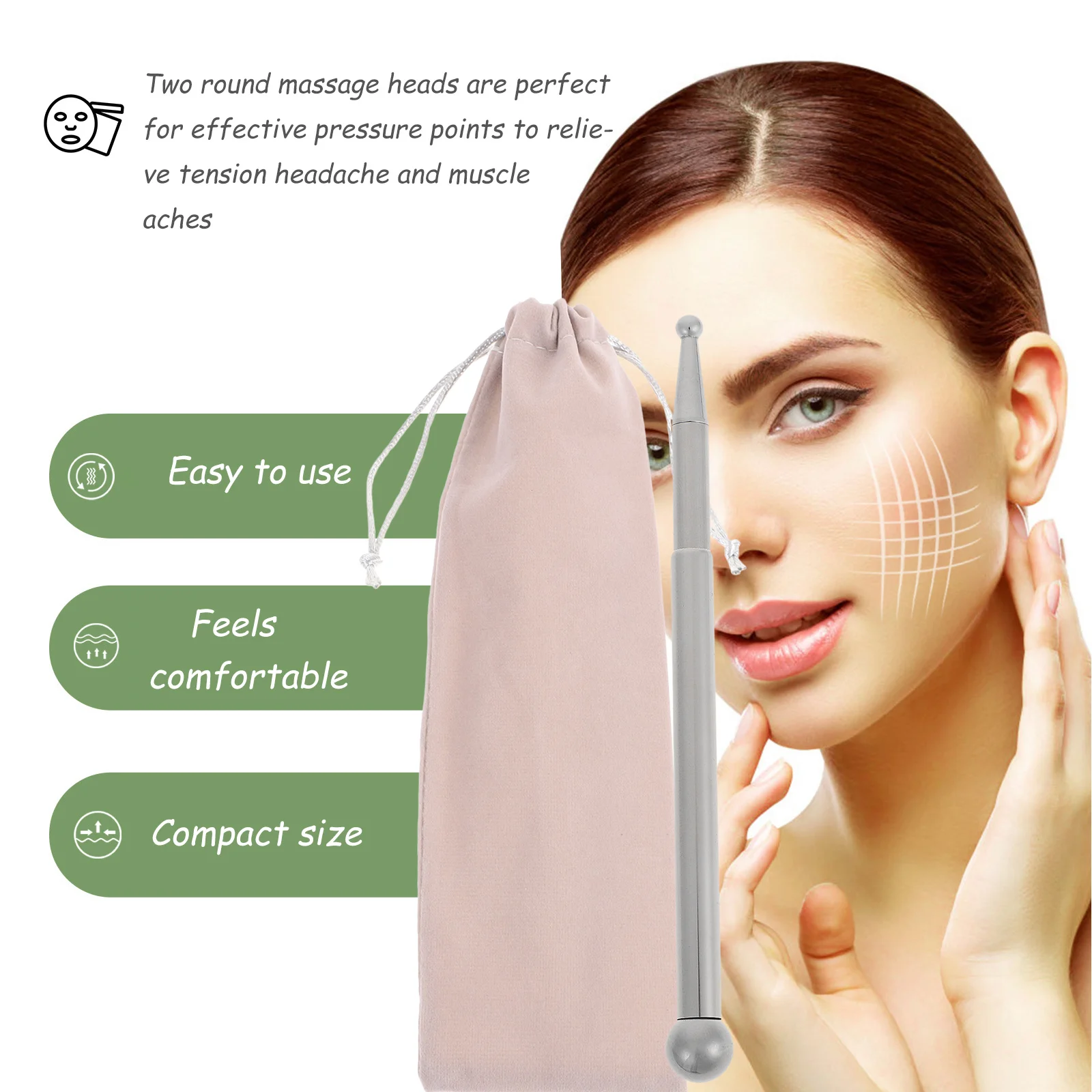 

1 set 1 Set Of Stainless Steel Acupoint Pressure Stick With Large Small Heads For Face Neck Back Shoulder Muscle Relief Tension