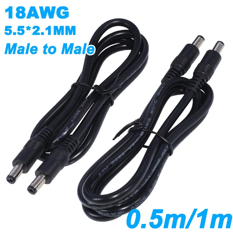 

18AWG DC Power Plug 5.5 x 2.1mm Male To 5.5 x 2.1mm Male CCTV Adapter Connector Cable 12V 10A Power Extension Cords 0.5m/1m