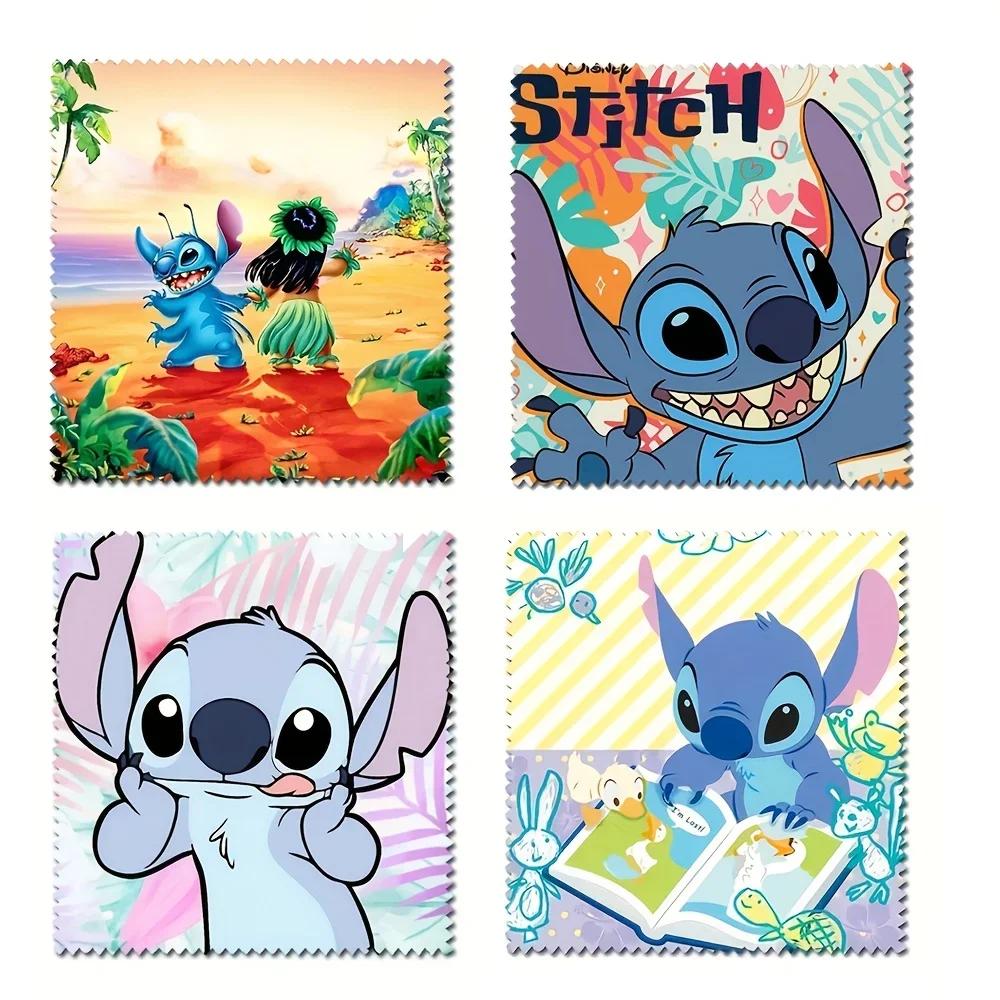 4pcs Disney Stitch Cutlery Mat, Desktop Decoration, Lens Wiping Cloth, Cleaning Cloth, Household Items，Glasses Cleaning Cloth