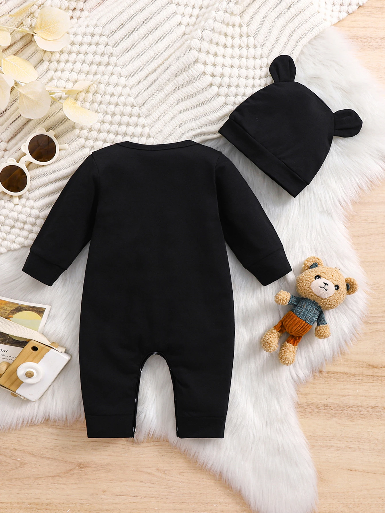 Autumn Newborn Baby Boys Romper with Hat ‘’Born to be COOL‘’ Cartoon Bear Print Long Sleeve Infant Jumpsuit Clothes