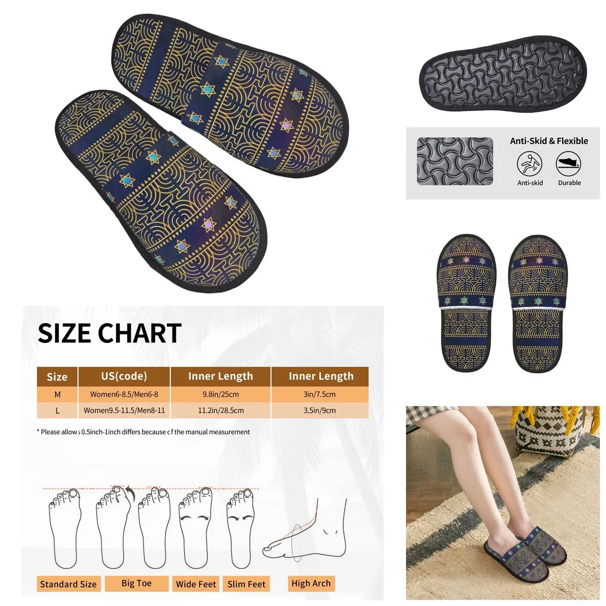 

3D printing Men Women Furry Indoor slippers,Hanukkah Pattern nice-looking special Anti-skid Slippers