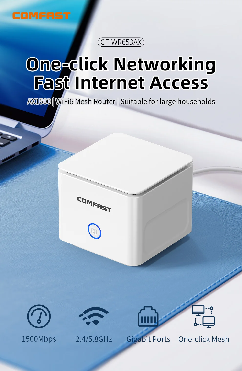 Imagem -02 - Comfast Ax1500 Malha Wifi Roteador Gigabit Roteador sem Fio 1500mbps 2.4g & 5.8ghz Banda Dupla Wifi6 Roteador Wpa3 Cobertura de Casa Inteira