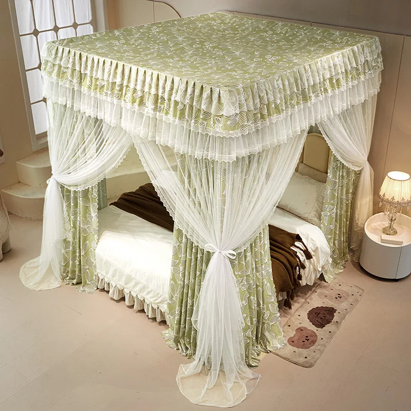 High End Green Double-layer Net Gauze Bed Curtain Unsupported Mosquito Proof Bed Curtain Adult Bed Valance For Bedroom Decoratio