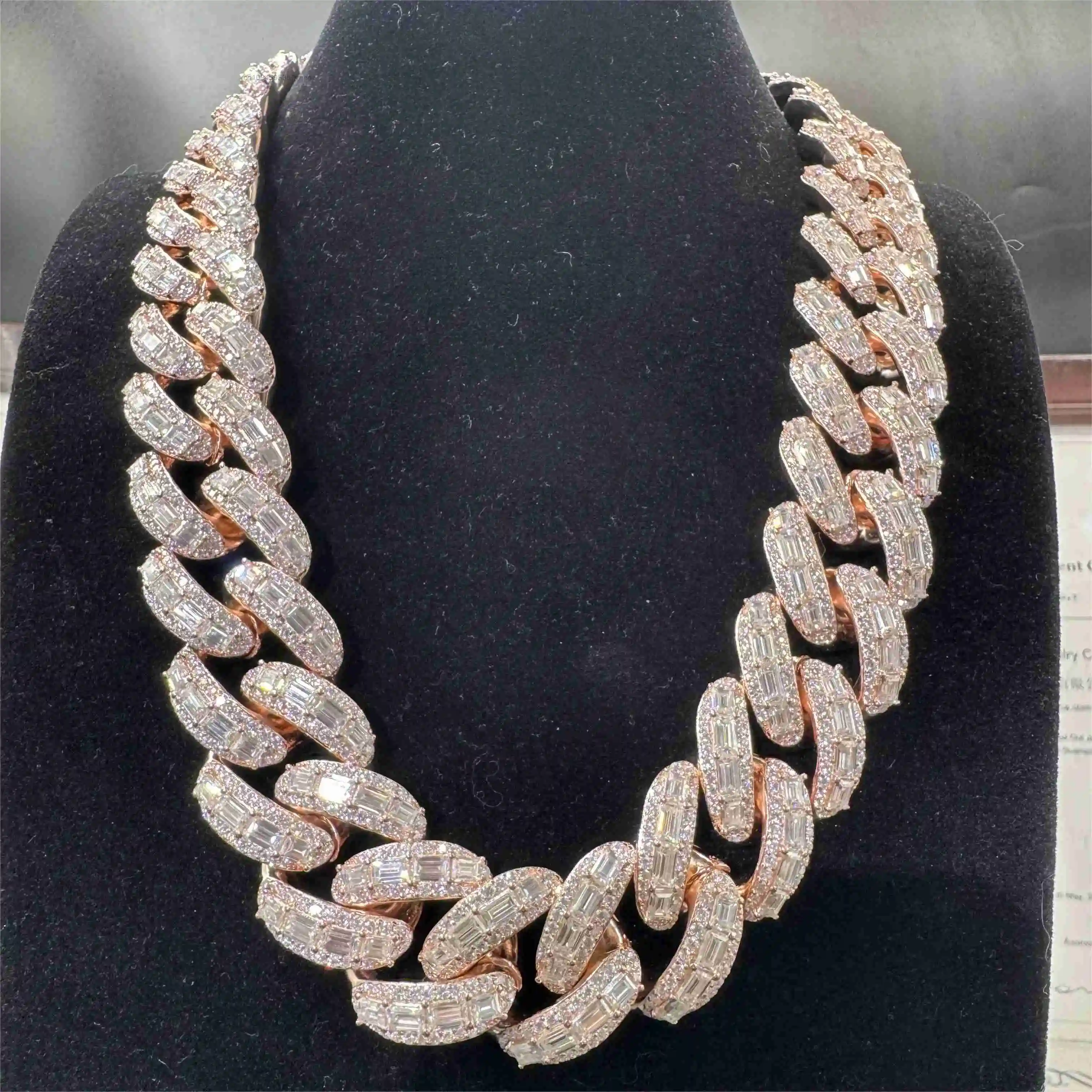 18/20/25MM Moissanite Chain Iced Out Hiphop VVS 925 Sterling Silver Baguette Moissanite Cuban Link Chain..