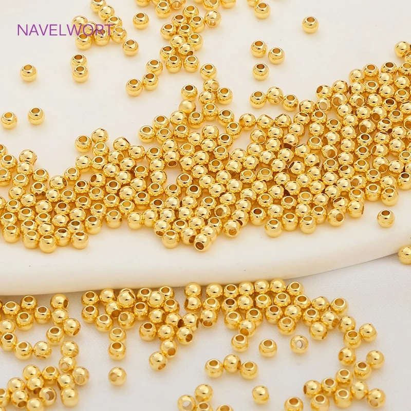 18K Real Gold Plated Round Spacer Beads For Jewelry Making,Smooth Loose Beads For Making Bracelets DIY Accessories Wholesale