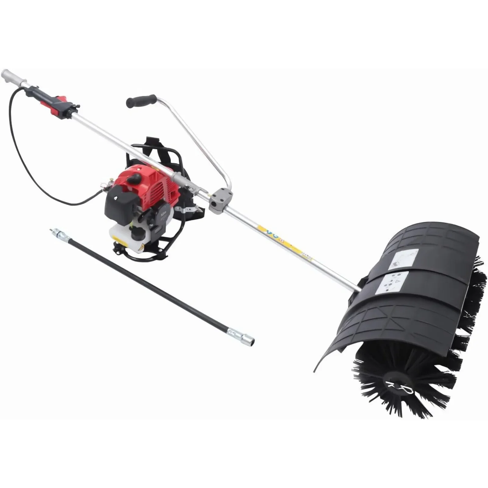 Barredora de escoba con mochila a gas de 2 tiempos de 52 cc, barredora de mano para exteriores de 2,3 HP, escoba para barrer nieve con varilla de transmisión
