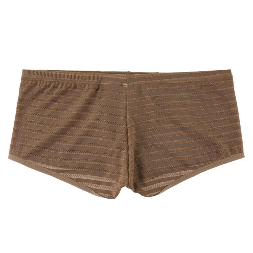 Men Stripe Mesh Briefs Seamless Boxer Shorts Gsy Man Underwear Low Rise Panties Breathable Flat-angle Pants Trunk Men's Clothing