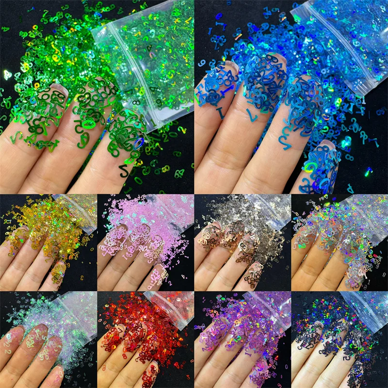 

10g/Bag Holographic Glitter Sequins Number Shapes For Epoxy Resin Laser Glitter Flakes DIY Nail Decoration