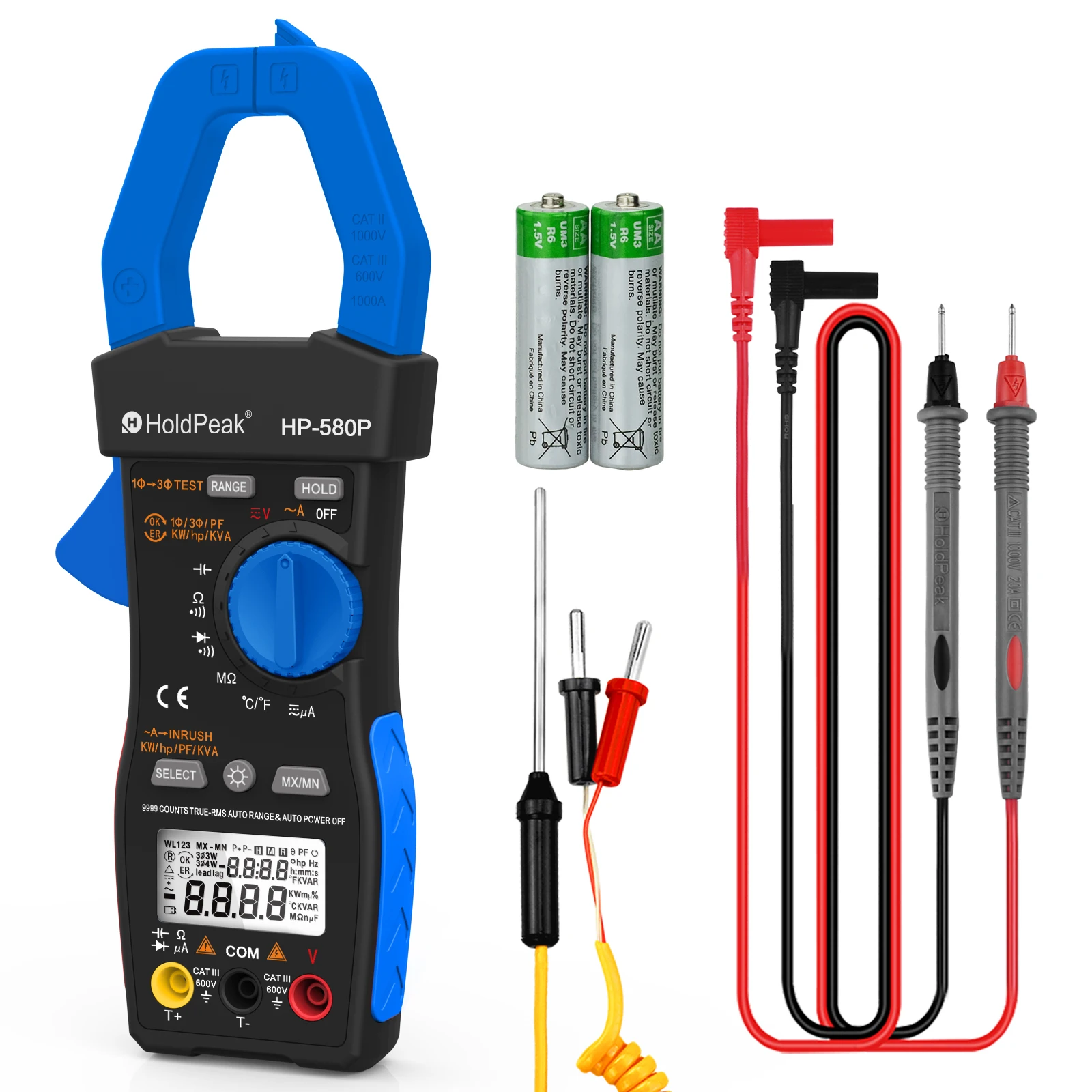 HOLDPEAK HP-580P HVAC Electrical Measurement Device Dual Display Measures Frequency DC Voltage Capacitance 9999 Count