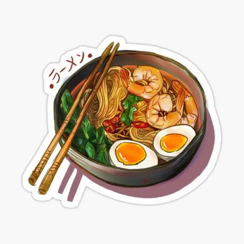 Japanses Ramen Noodles Bowl Sticker for Laptop Decor Bedroom Car Cute Cartoon Art Fashionable Public Suitcase